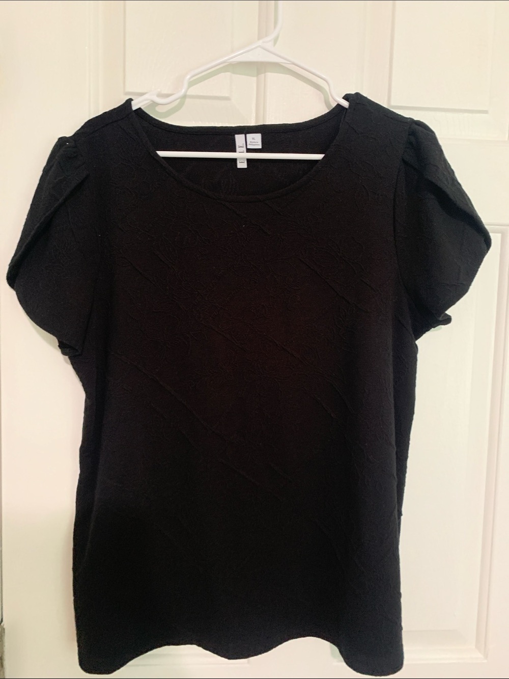 Elle Black Short Sleeve Knit Top with Subtle Texture